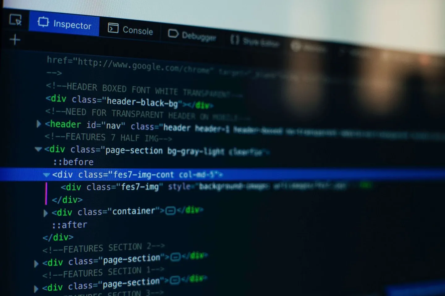 a view of html code on a monitor